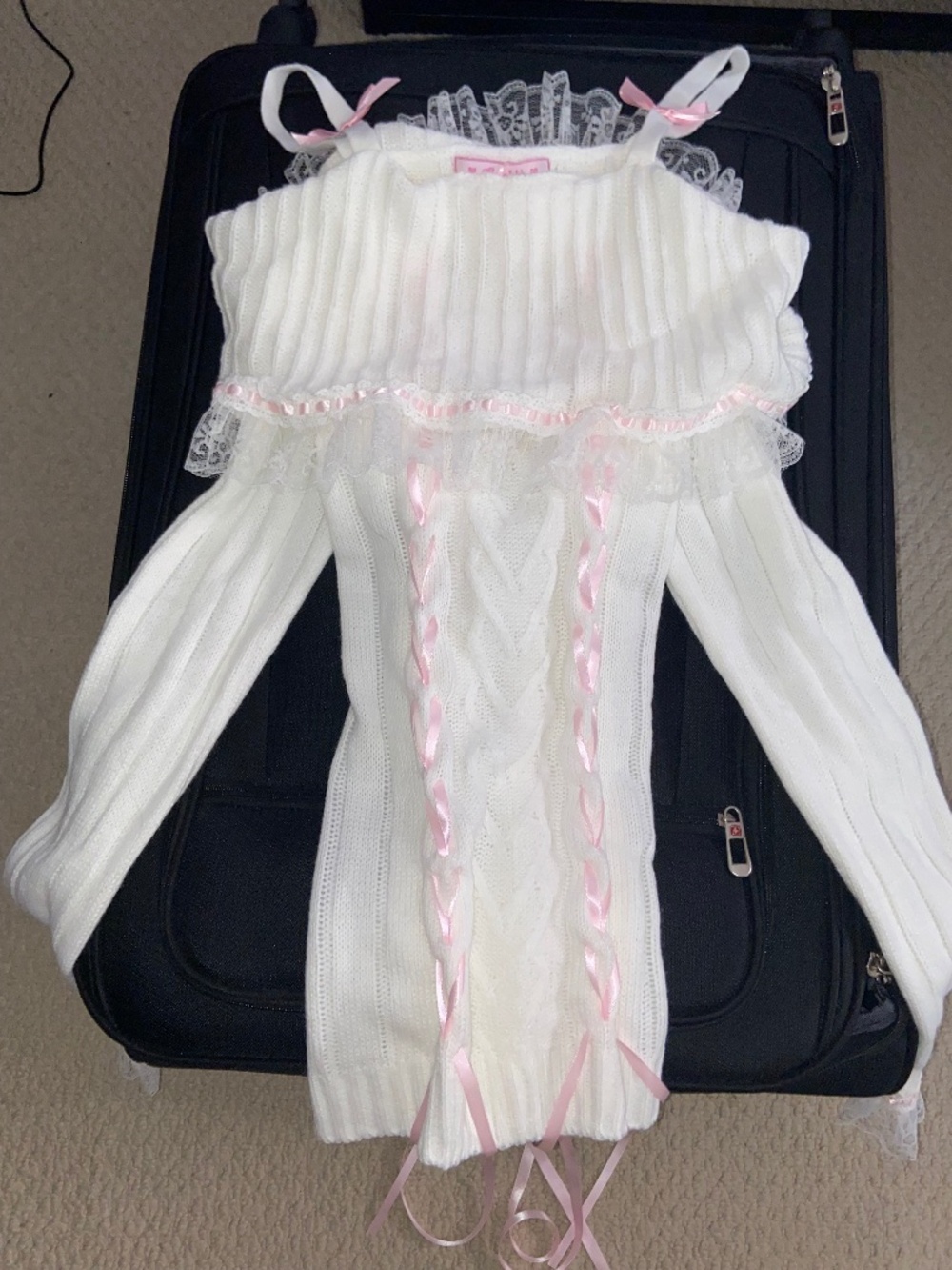 NWT Ouchhh off shoulder white coquette sweater